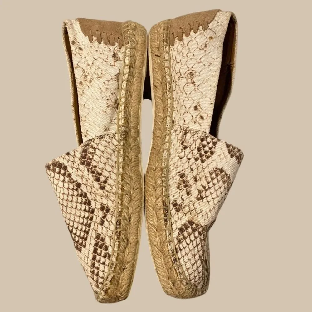 FRANCO SARTO Kenna Espadrille Flats Snake Print Beige Sz 6.5